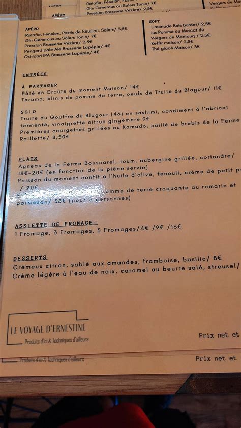 Le voyage Menu .